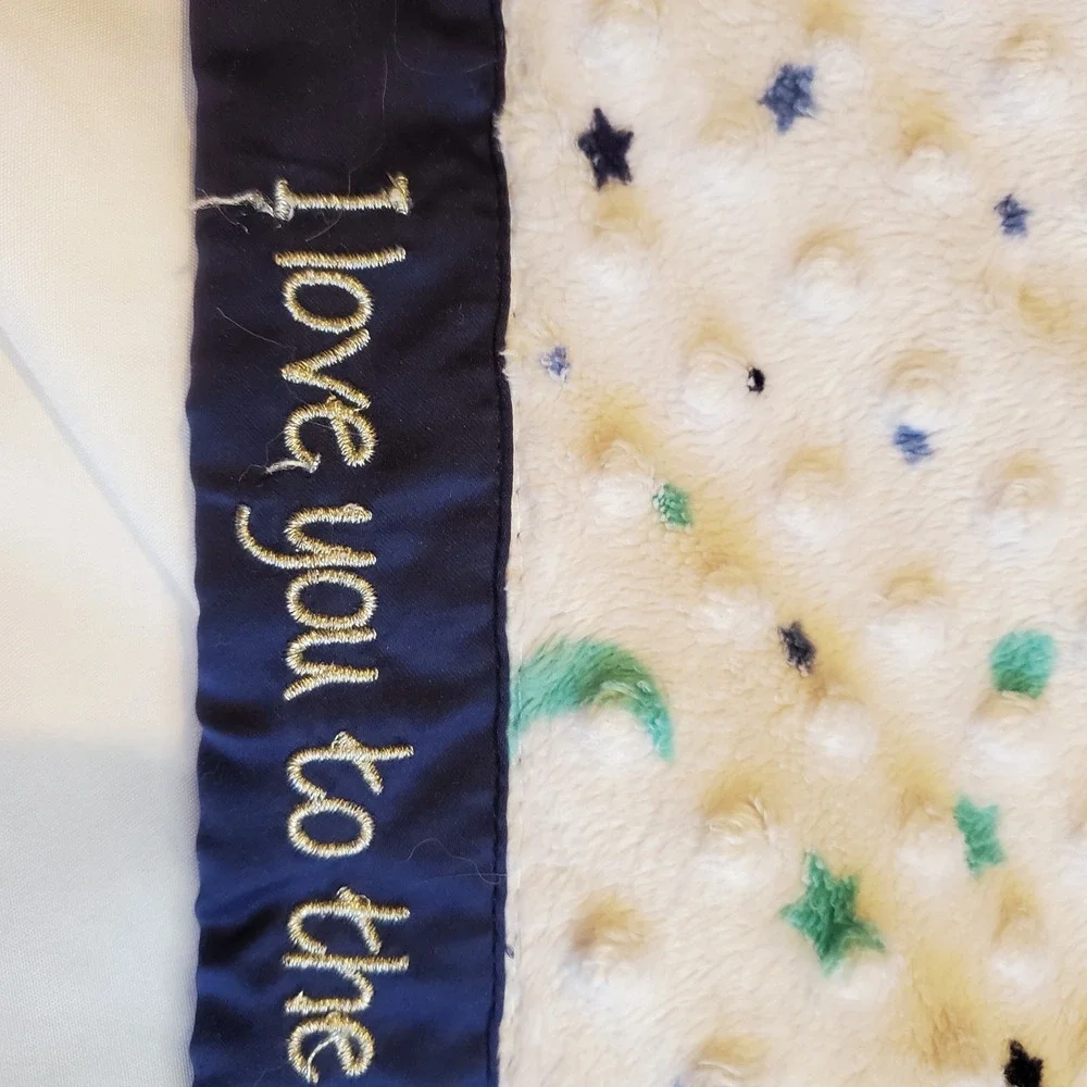 Just Born Baby Blanket I Love You To The Moon Elephant Navy Blue Minky Dot Stars